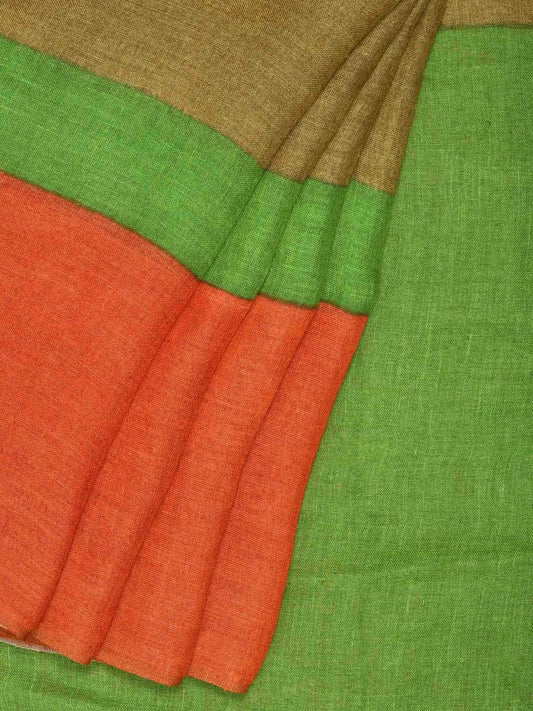 Olive Linen Handloom Plain Saree with One Side Big Border L0091