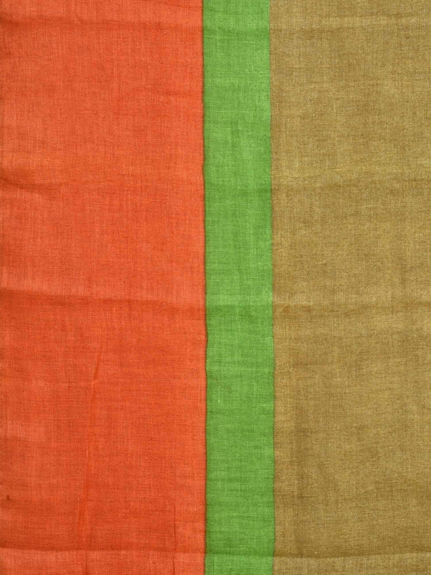 Olive Linen Handloom Plain Saree with One Side Big Border L0091