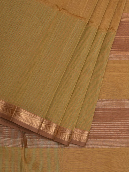 Olive Maheshwari Cotton Silk Handloom Saree with Strips Desgin m0144