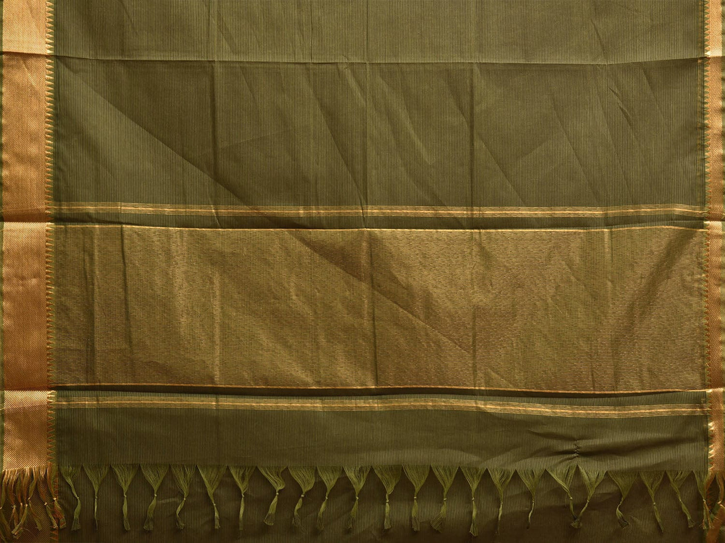 Olive Mangalgiri Cotton Handloom Saree with Strips Design and Small Temple Border Design No Blouse mn0098