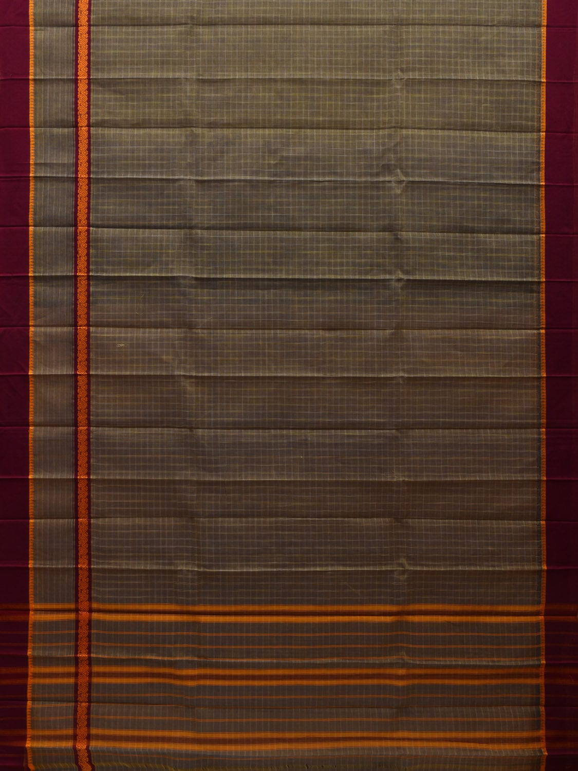 Olive Narayanpet Cotton Handloom Plain Saree with Checks Design No Blouse np0555