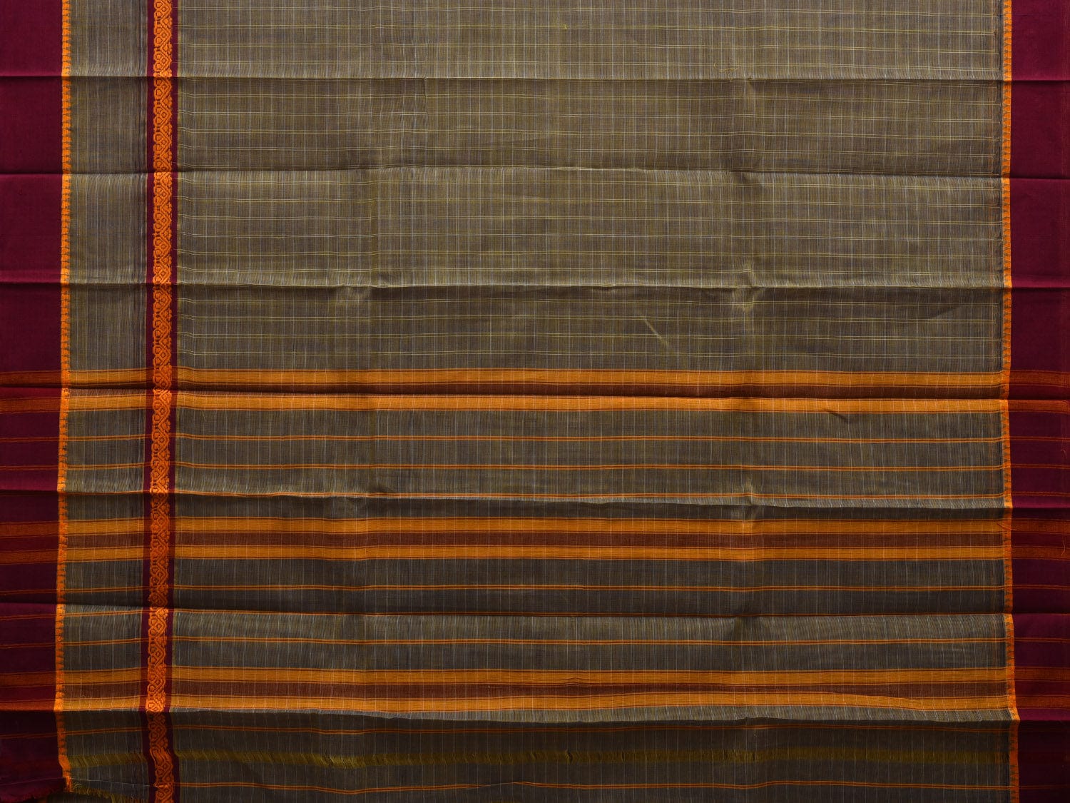 Olive Narayanpet Cotton Handloom Plain Saree with Checks Design No Blouse np0555