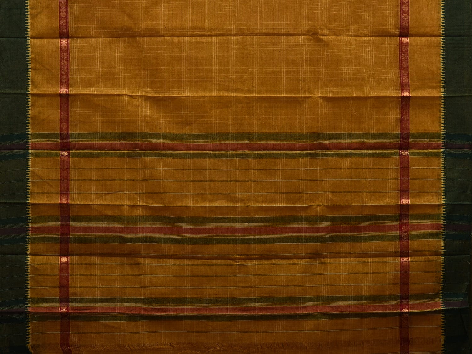 Olive Narayanpet Cotton Handloom Plain Saree with Checks Design No Blouse np0558