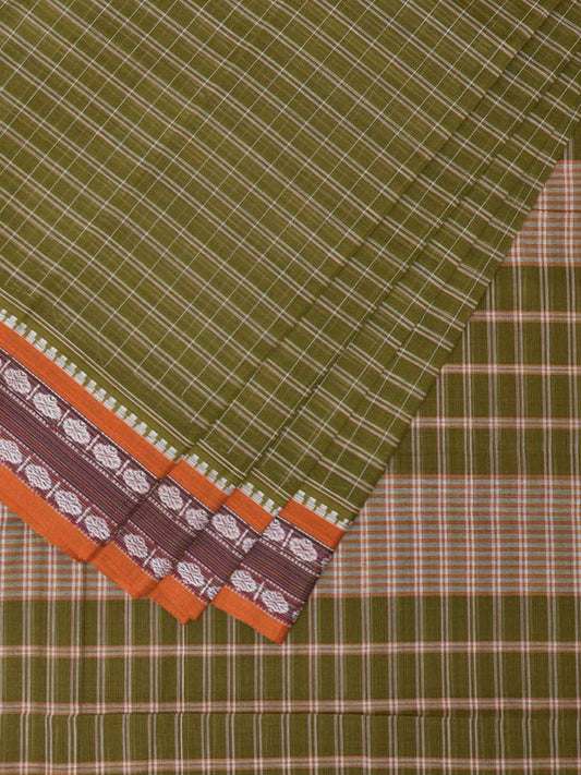 Olive Narayanpet Cotton Handloom Saree with Check Design No Blouse np0709