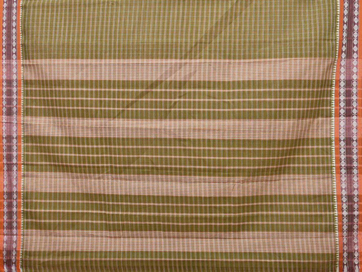 Olive Narayanpet Cotton Handloom Saree with Check Design No Blouse np0709