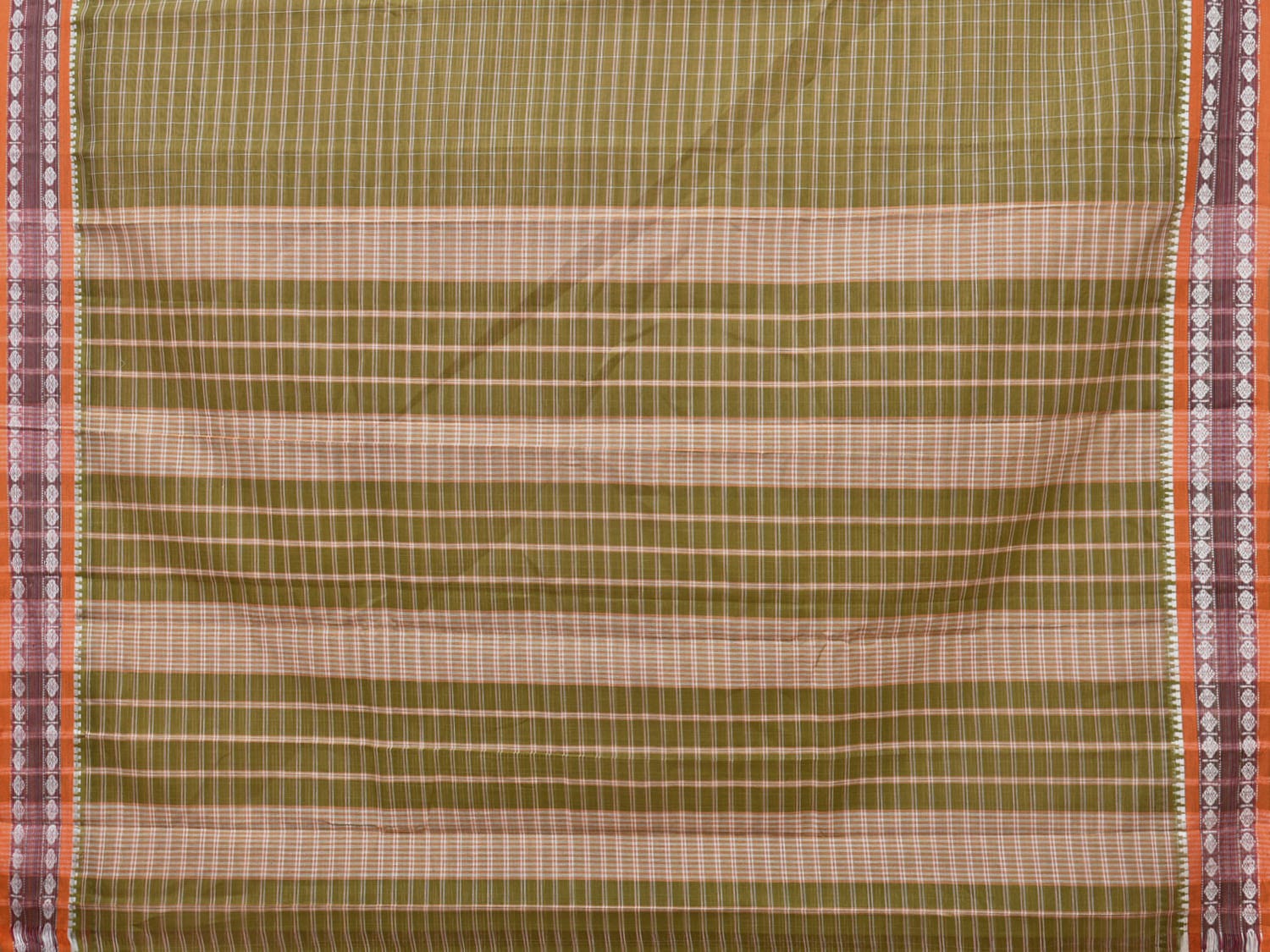 Olive Narayanpet Cotton Handloom Saree with Check Design No Blouse np0709