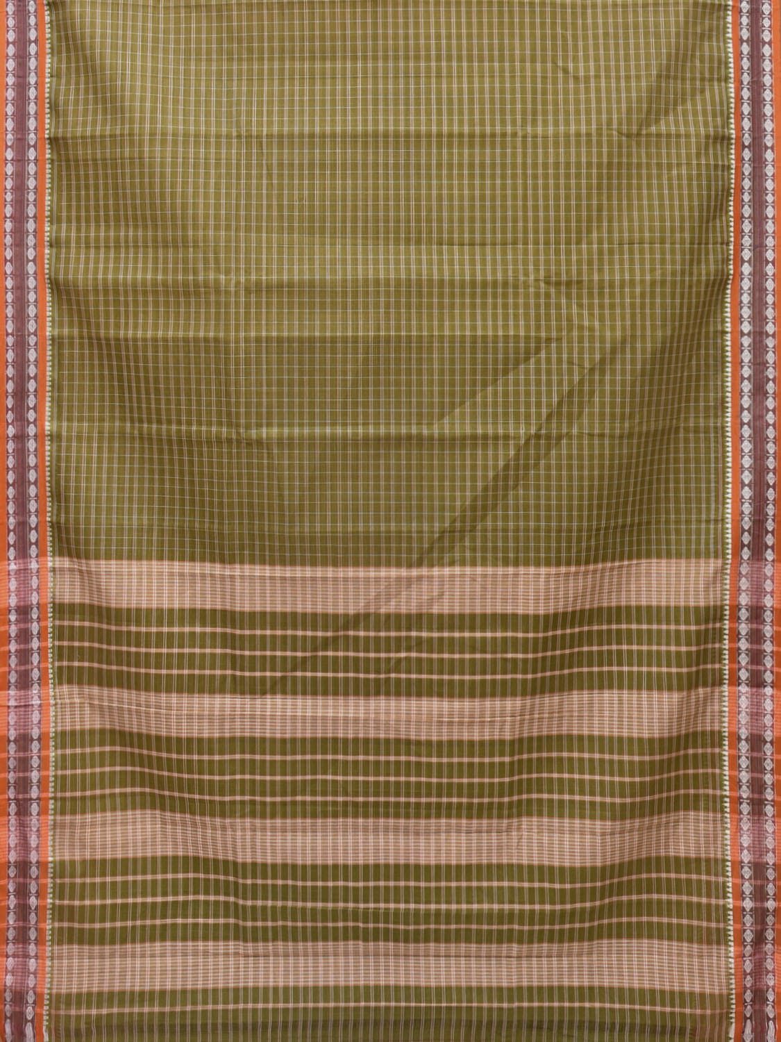 Olive Narayanpet Cotton Handloom Saree with Check Design No Blouse np0709