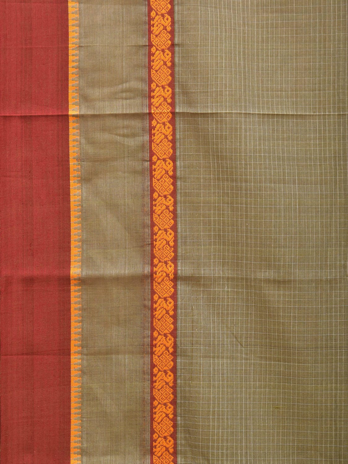 Olive Narayanpet Cotton Handloom Saree with Checks and Big Border Design No Blouse np0722