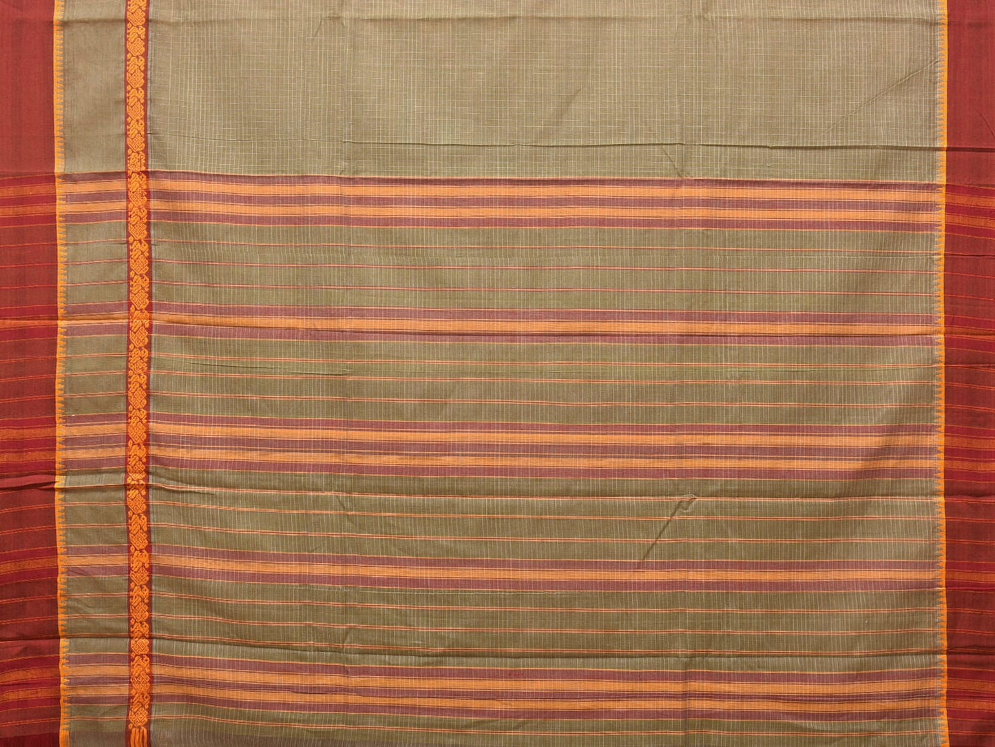 Olive Narayanpet Cotton Handloom Saree with Checks and Big Border Design No Blouse np0722