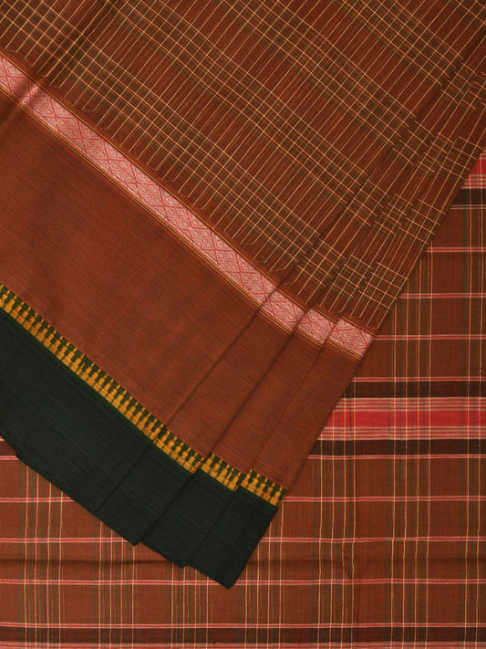 Olive Narayanpet Cotton Handloom Saree with Checks and Big Border Design No Blouse np0858