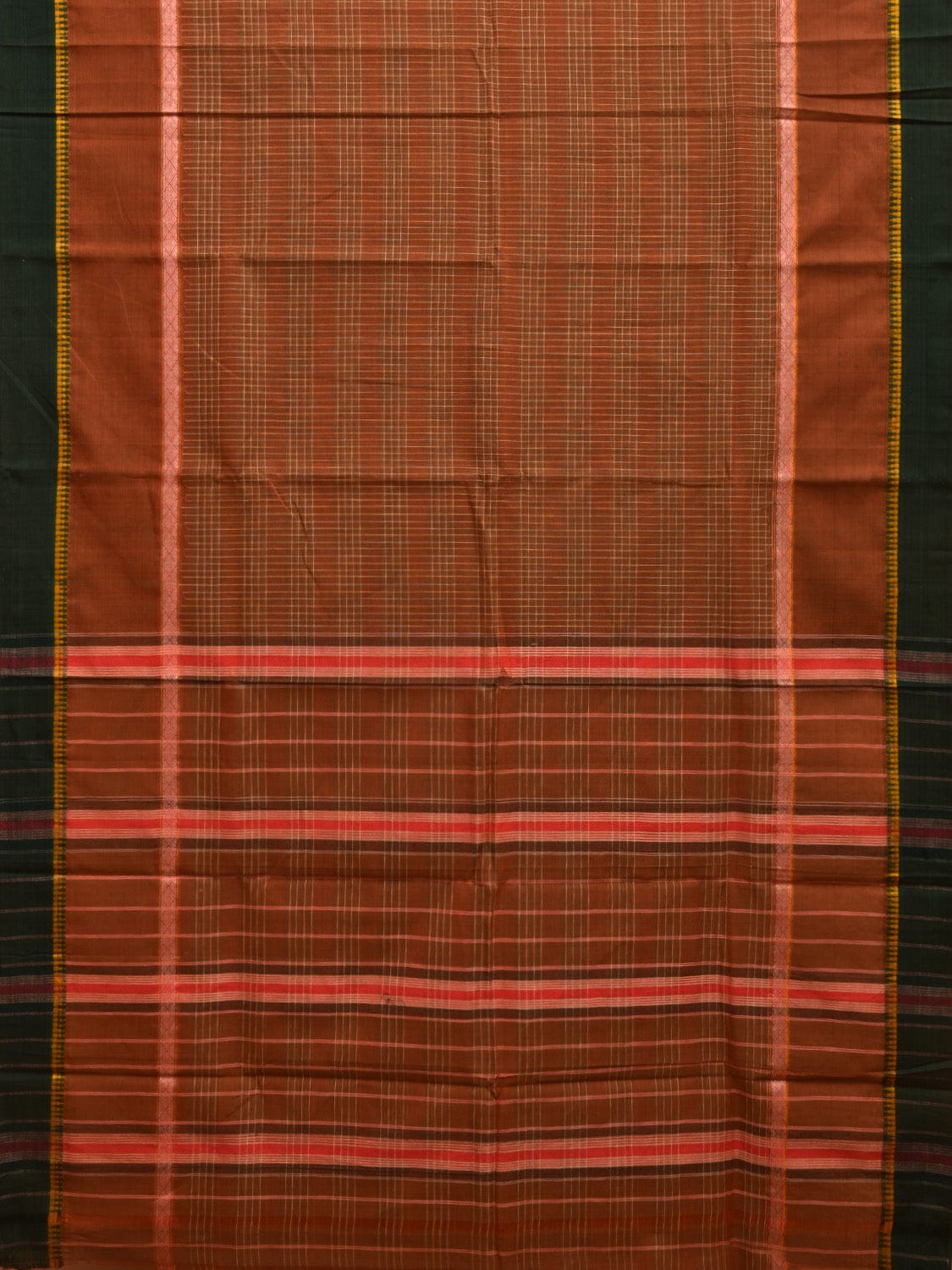 Olive Narayanpet Cotton Handloom Saree with Checks and Big Border Design No Blouse np0858