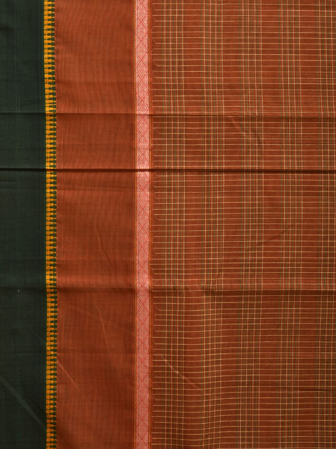 Olive Narayanpet Cotton Handloom Saree with Checks and Big Border Design No Blouse np0858