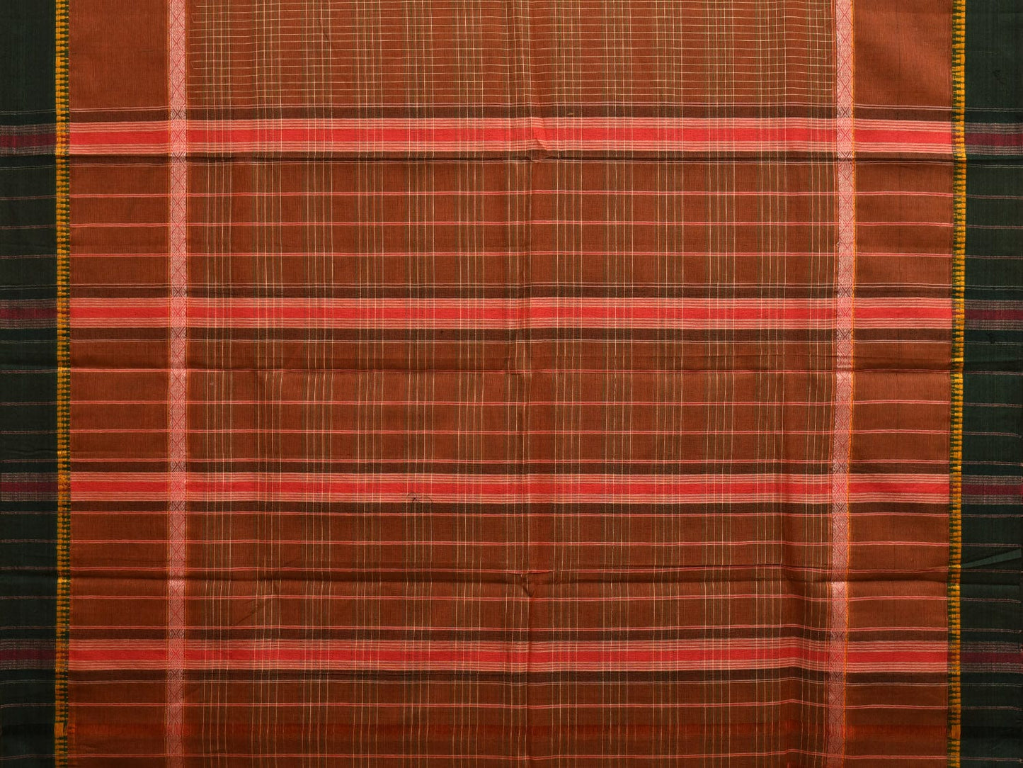 Olive Narayanpet Cotton Handloom Saree with Checks and Big Border Design No Blouse np0858