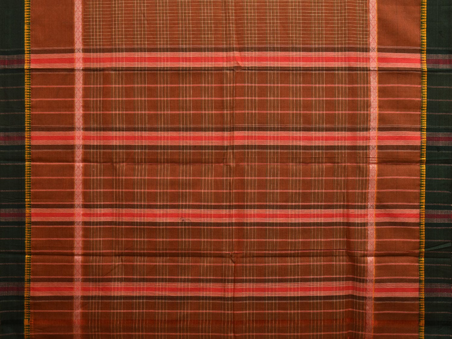 Olive Narayanpet Cotton Handloom Saree with Checks and Big Border Design No Blouse np0858