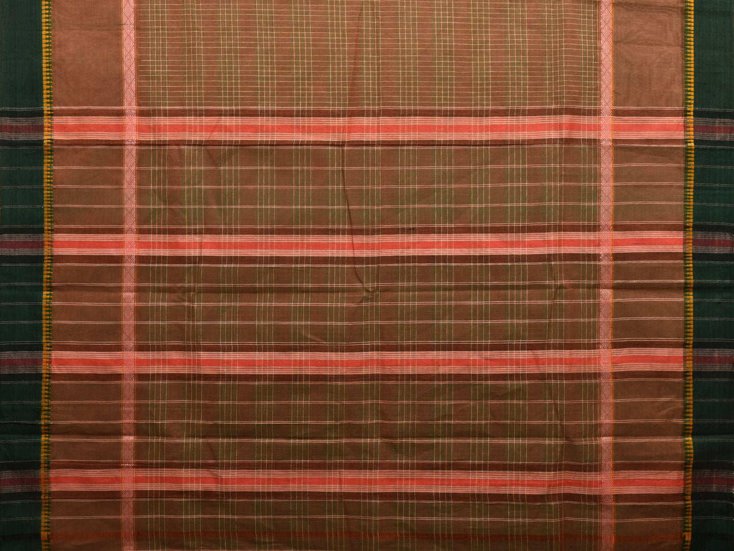 Olive Narayanpet Cotton Handloom Saree with Checks and Big Border Design No Blouse np0891