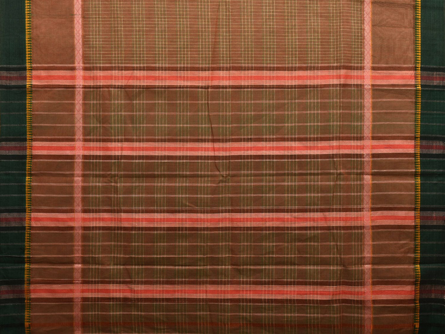 Olive Narayanpet Cotton Handloom Saree with Checks and Big Border Design No Blouse np0891