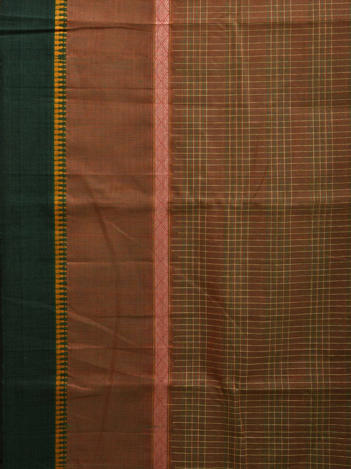Olive Narayanpet Cotton Handloom Saree with Checks and Big Border Design No Blouse np0891
