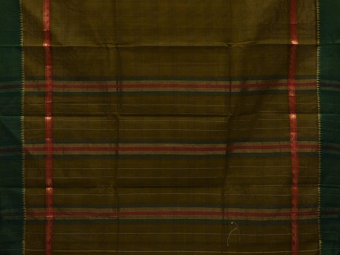 Olive Narayanpet Cotton Handloom Saree with Checks Design No Blouse np0476