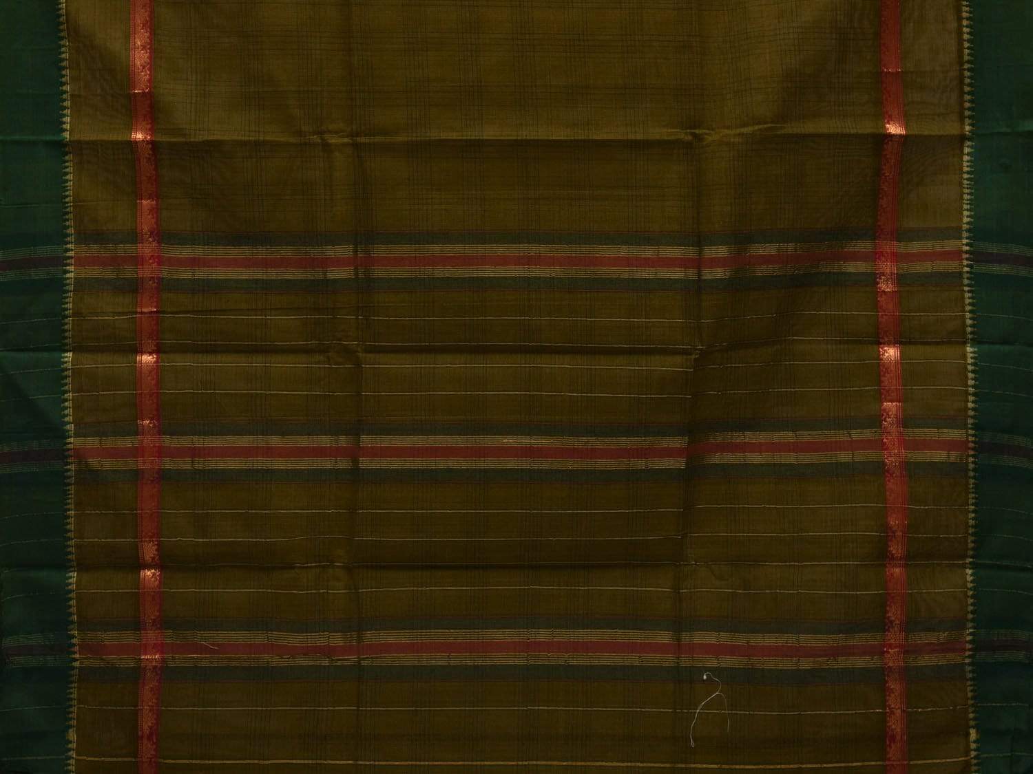 Olive Narayanpet Cotton Handloom Saree with Checks Design No Blouse np0476