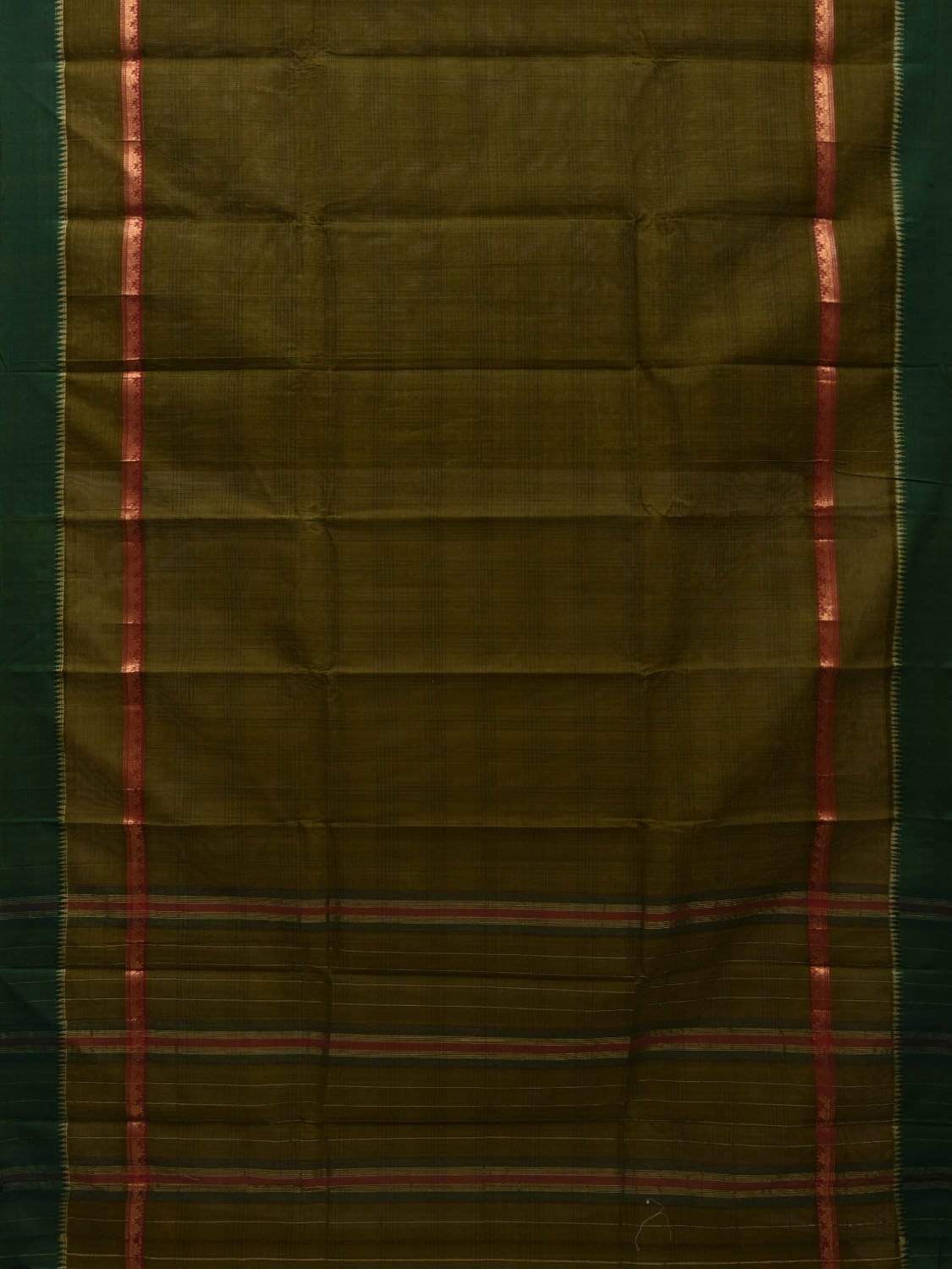 Olive Narayanpet Cotton Handloom Saree with Checks Design No Blouse np0476