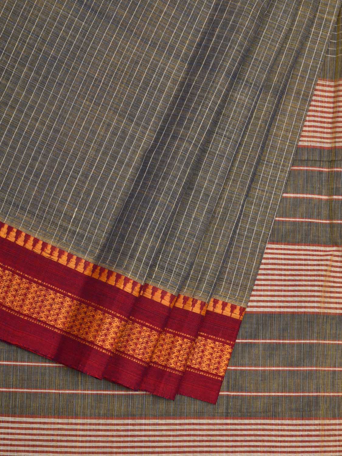 Olive Narayanpet Cotton Handloom Saree with Checks Design No Blouse np0509