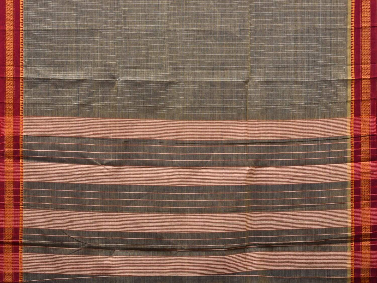 Olive Narayanpet Cotton Handloom Saree with Checks Design No Blouse np0509