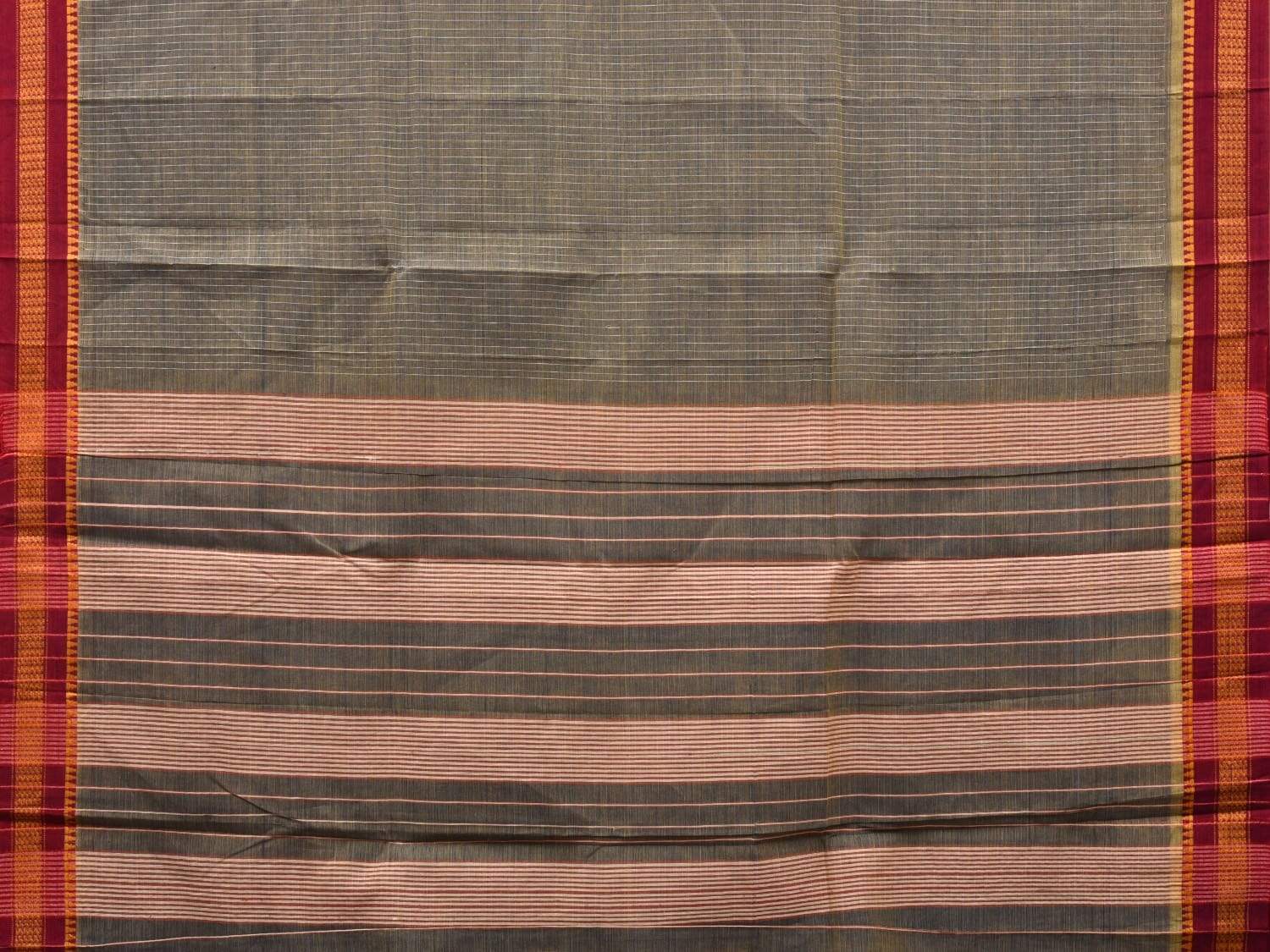 Olive Narayanpet Cotton Handloom Saree with Checks Design No Blouse np0509