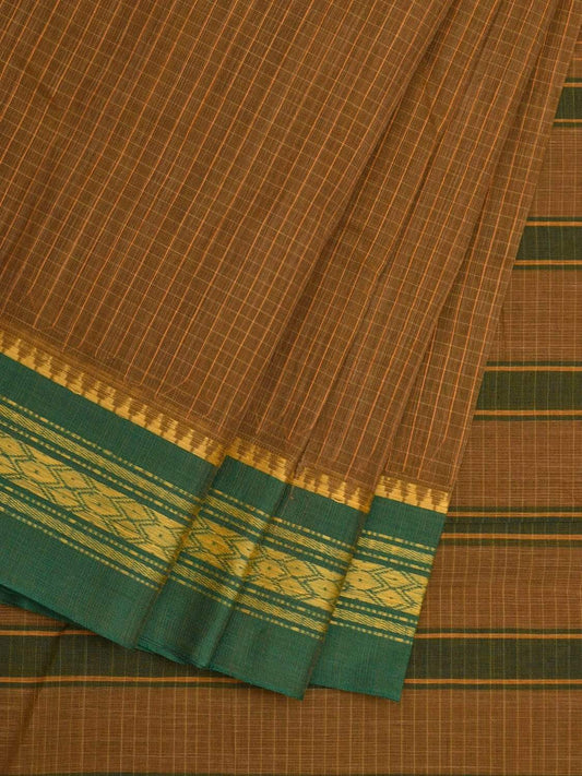 Olive Narayanpet Cotton Handloom Saree with Checks Design No Blouse np0512