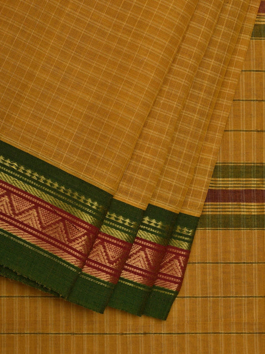 Olive Narayanpet Cotton Handloom Saree with Checks Design No Blouse np0541
