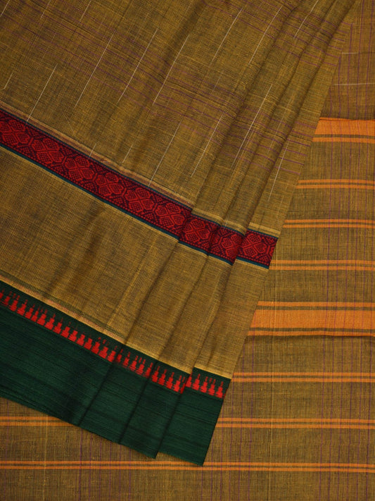 Olive Narayanpet Cotton Handloom Saree with Checks Design No Blouse np0561
