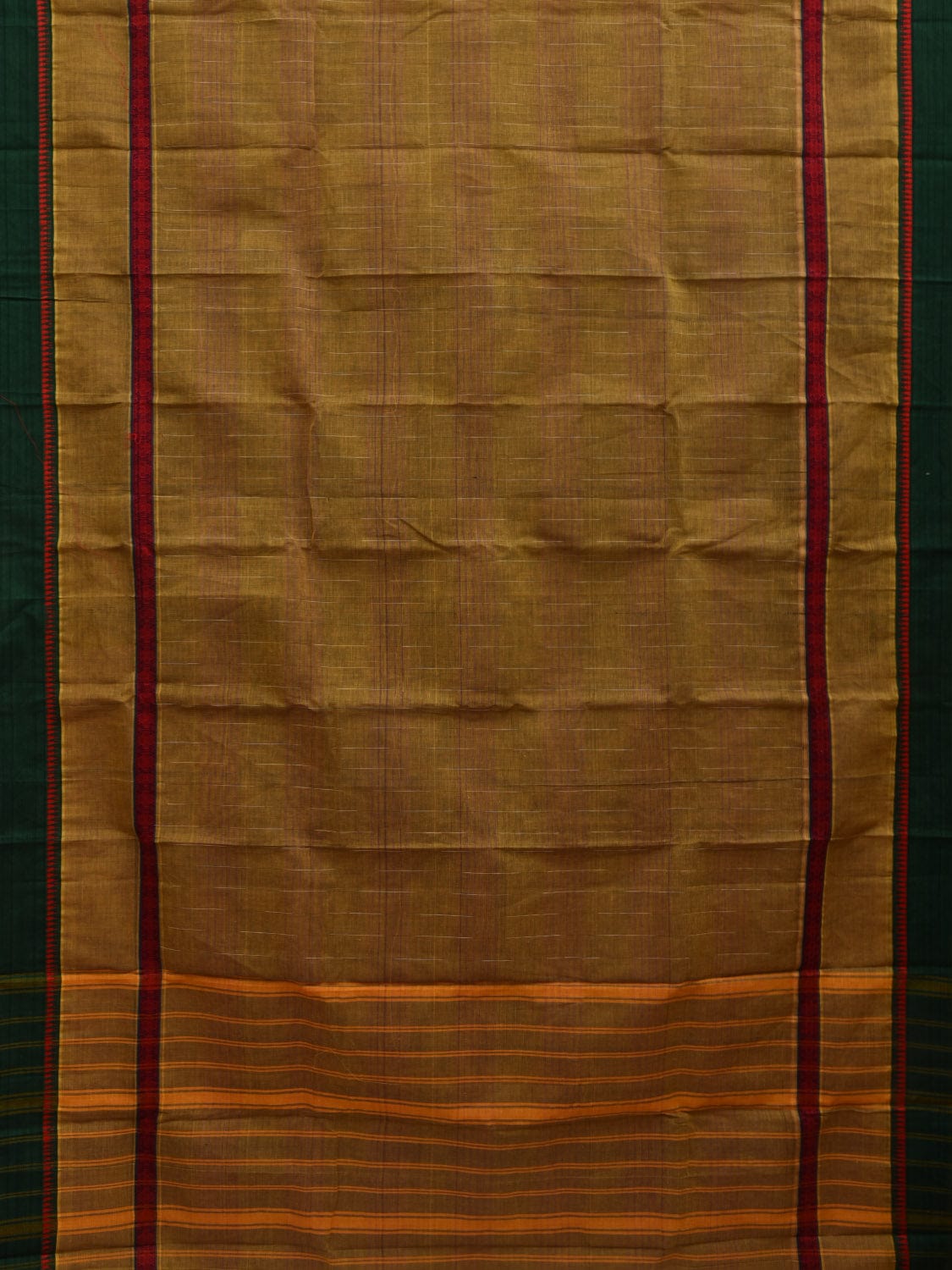 Olive Narayanpet Cotton Handloom Saree with Checks Design No Blouse np0561