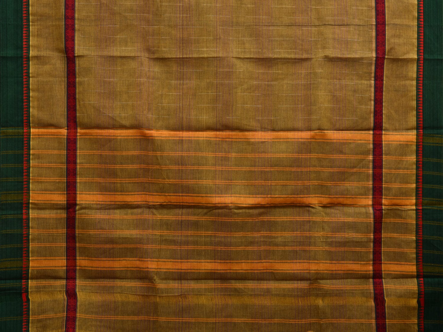 Olive Narayanpet Cotton Handloom Saree with Checks Design No Blouse np0561