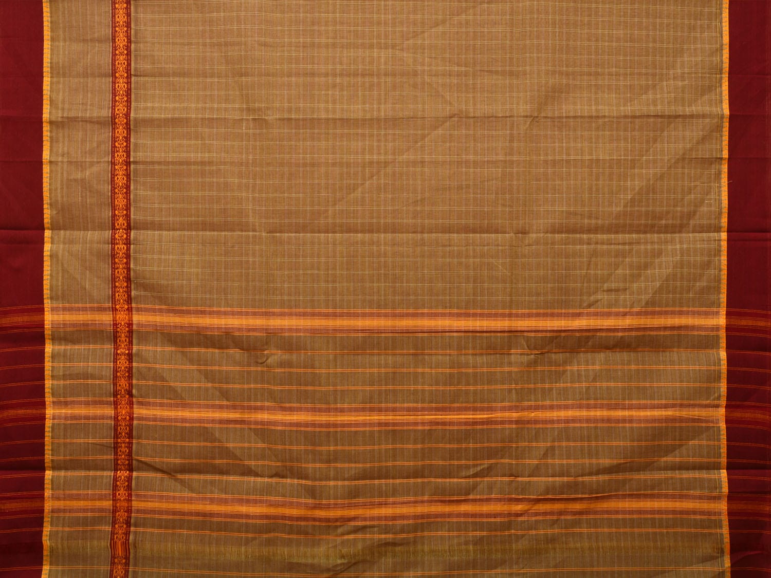Olive Narayanpet Cotton Handloom Saree with Checks Design No Blouse np0658