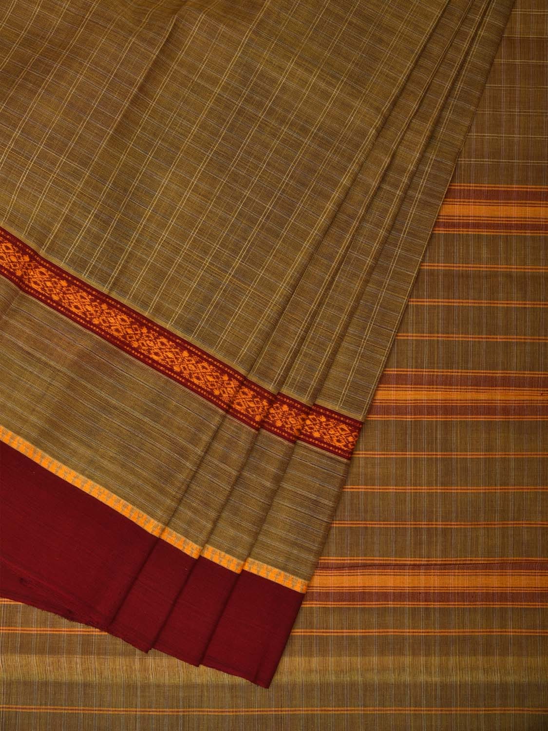 Olive Narayanpet Cotton Handloom Saree with Checks Design No Blouse np0658