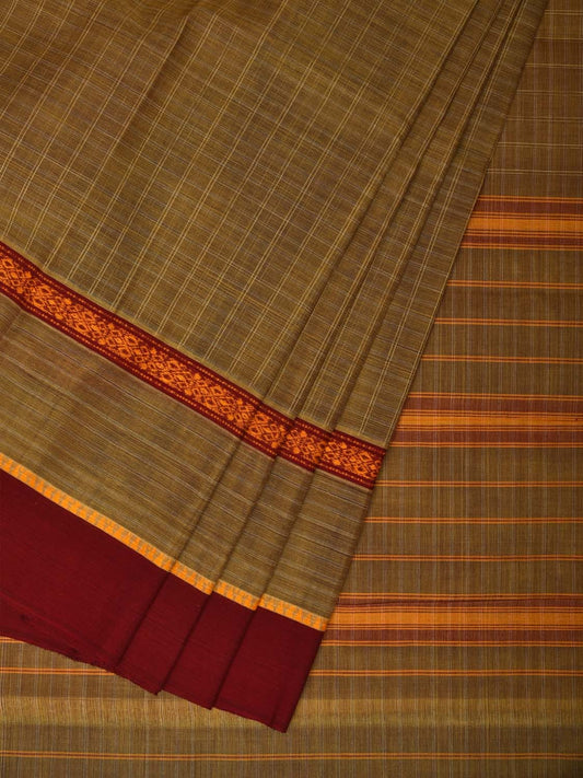 Olive Narayanpet Cotton Handloom Saree with Checks Design No Blouse np0658