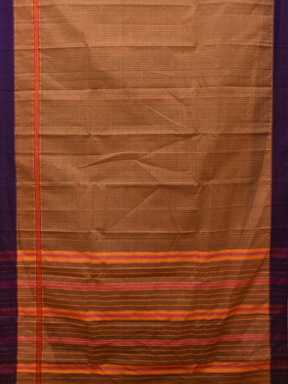 Olive Narayanpet Cotton Handloom Saree with Checks Design No Blouse np0664