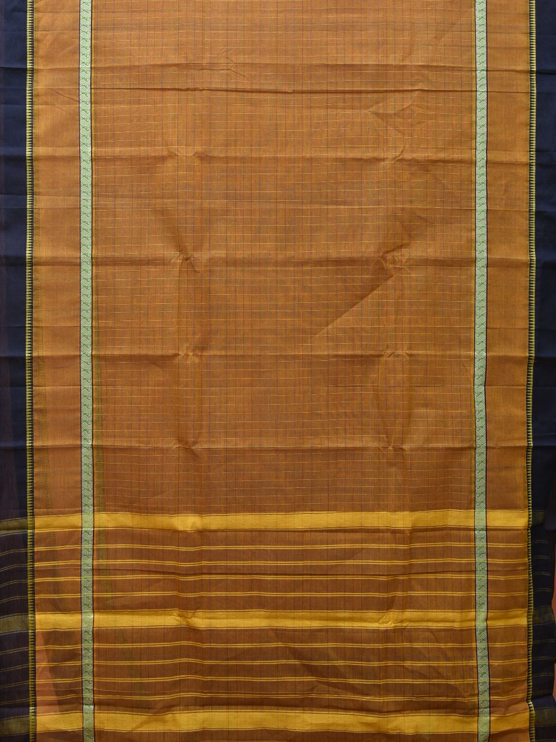 Olive Narayanpet Cotton Handloom Saree with Checks Design No Blouse np0667