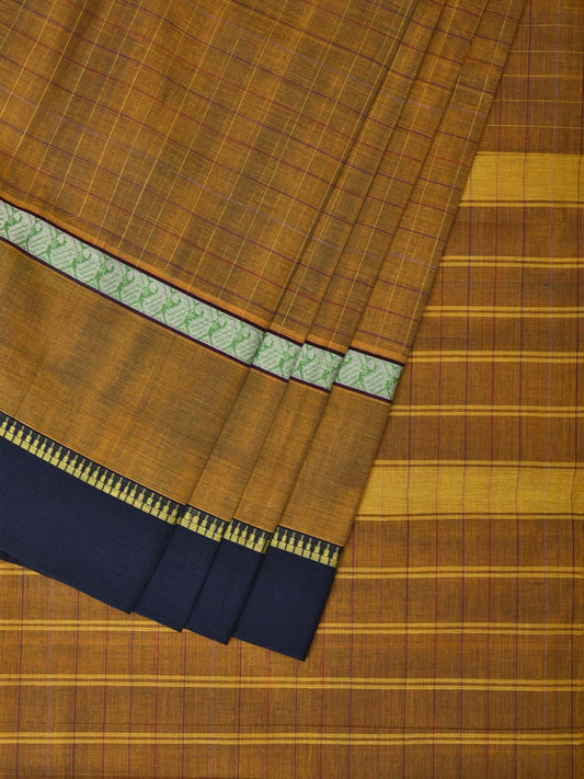 Olive Narayanpet Cotton Handloom Saree with Checks Design No Blouse np0667