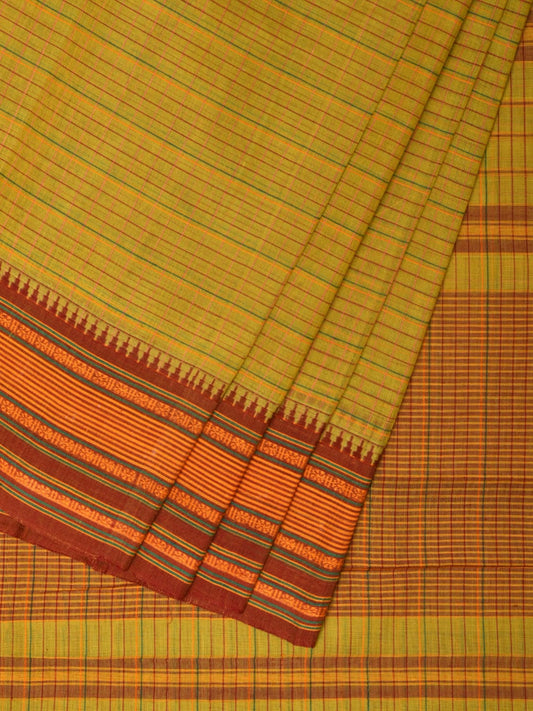 Olive Narayanpet Cotton Handloom Saree with Checks Design No Blouse np0793