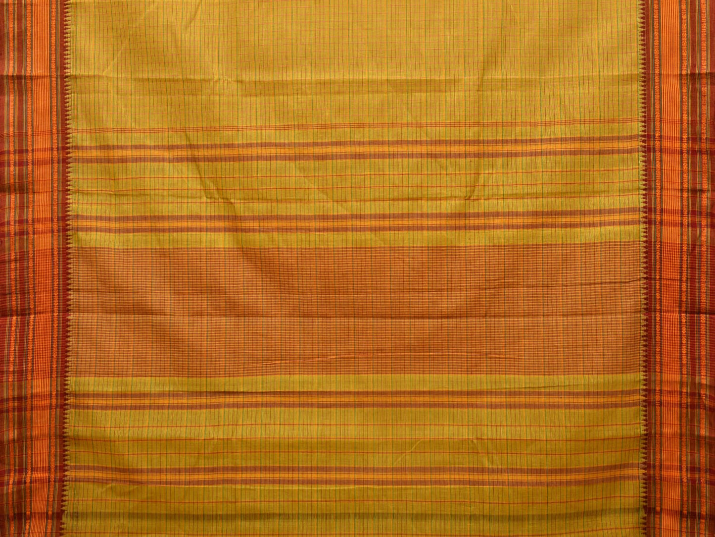 Olive Narayanpet Cotton Handloom Saree with Checks Design No Blouse np0793
