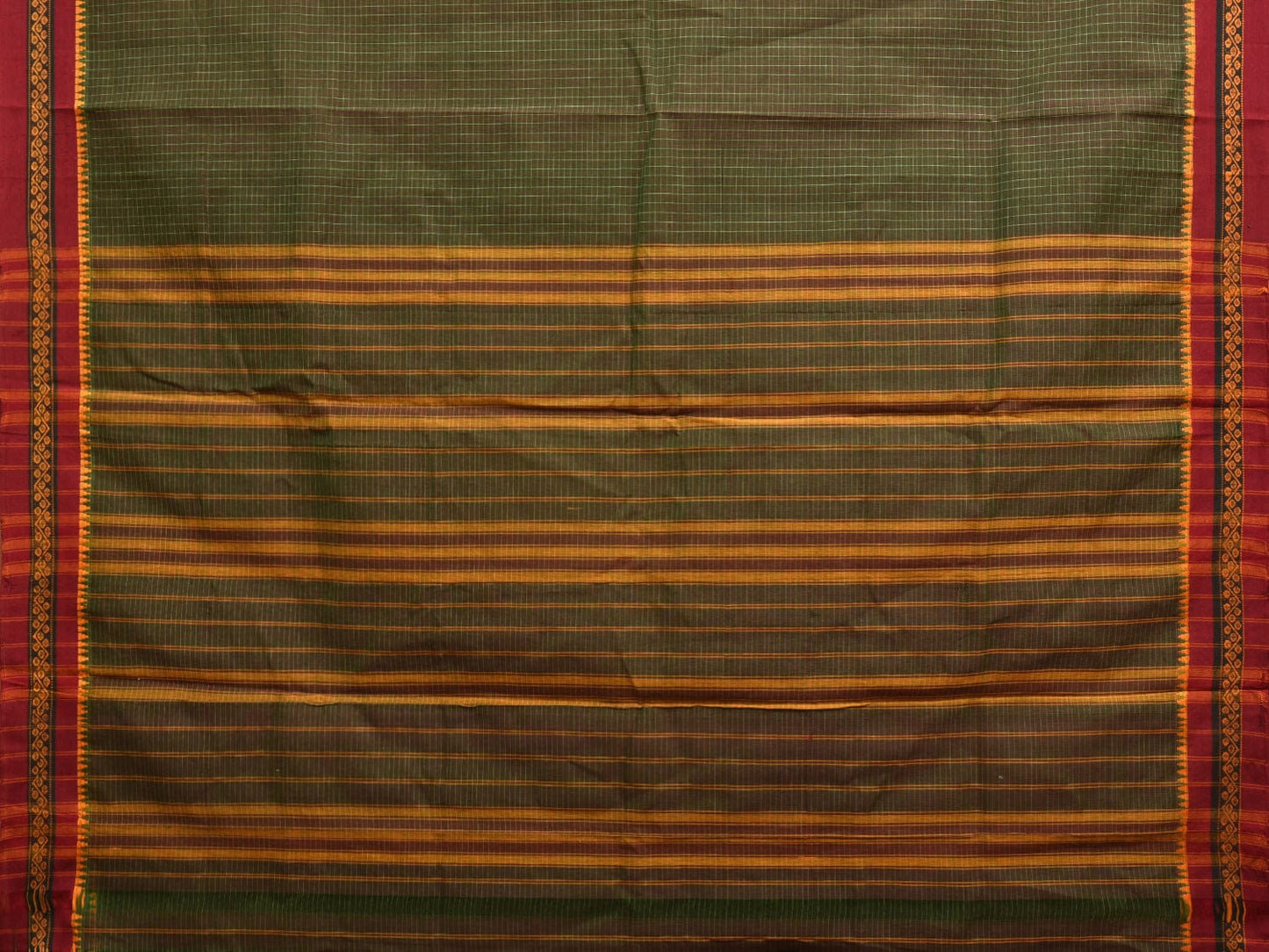 Olive Narayanpet Cotton Handloom Saree with Checks Design No Blouse np0864