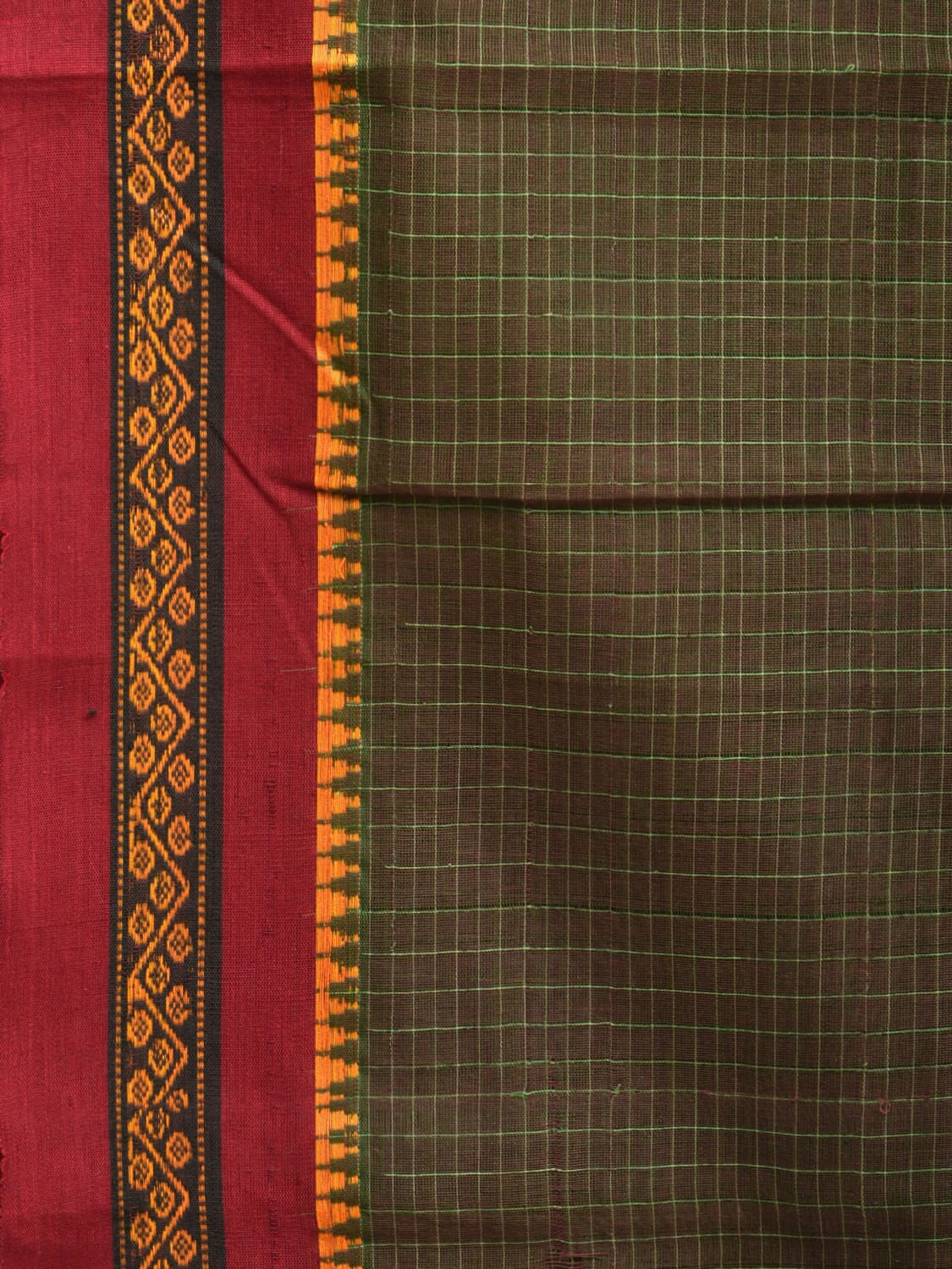 Olive Narayanpet Cotton Handloom Saree with Checks Design No Blouse np0864