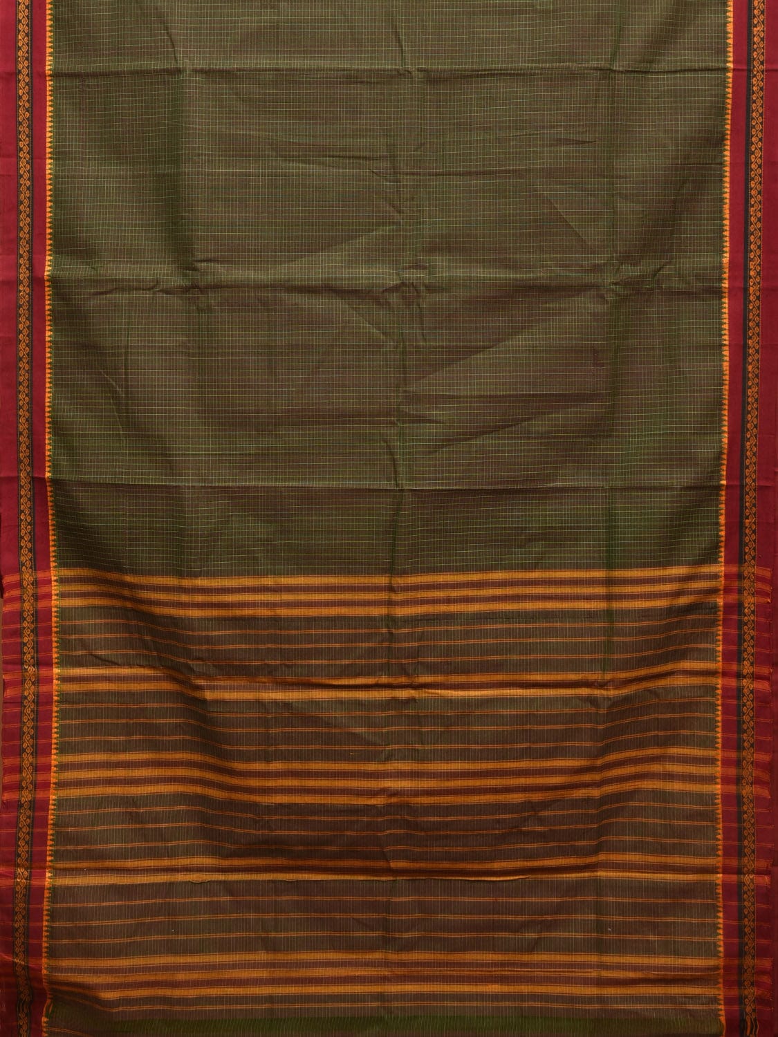 Olive Narayanpet Cotton Handloom Saree with Checks Design No Blouse np0864