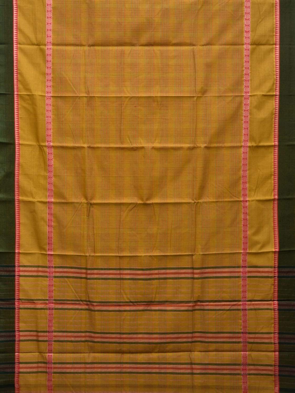 Olive Narayanpet Cotton Handloom Saree with Checks Design np0452