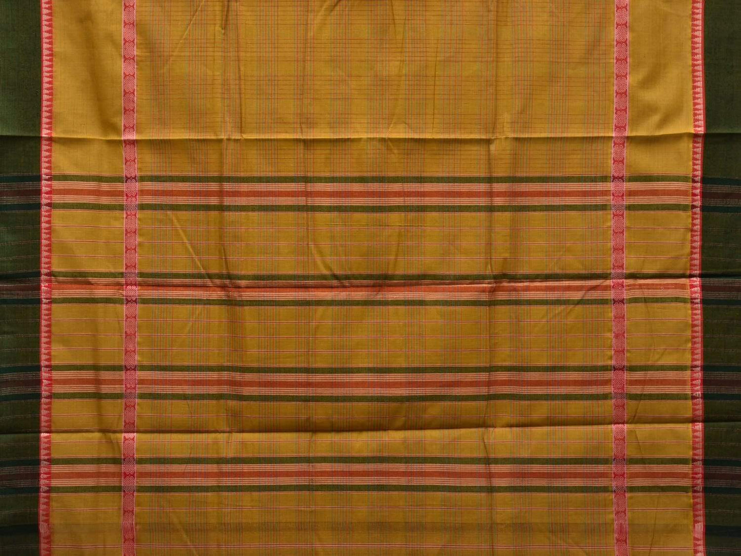 Olive Narayanpet Cotton Handloom Saree with Checks Design np0452