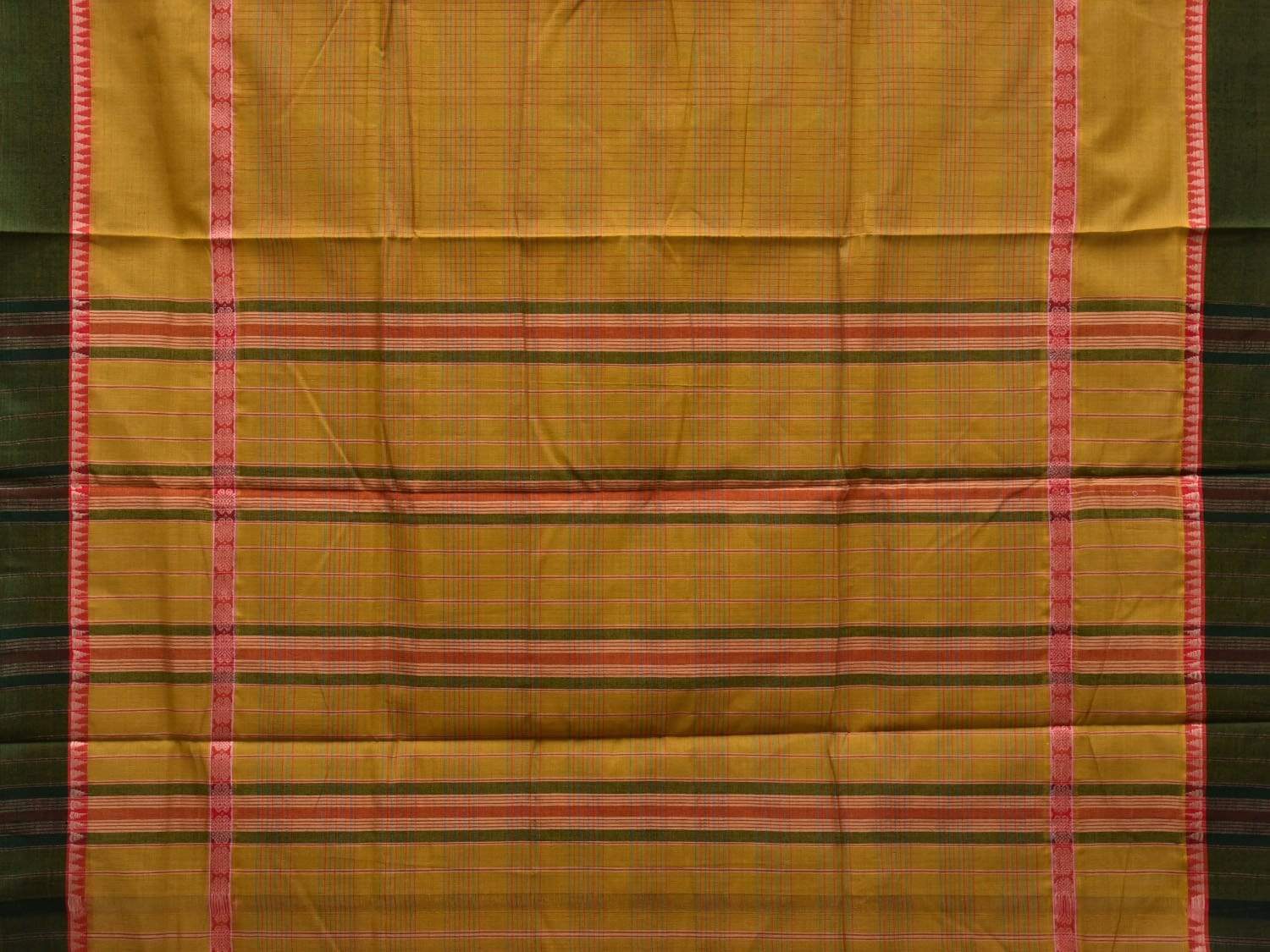 Olive Narayanpet Cotton Handloom Saree with Checks Design np0452