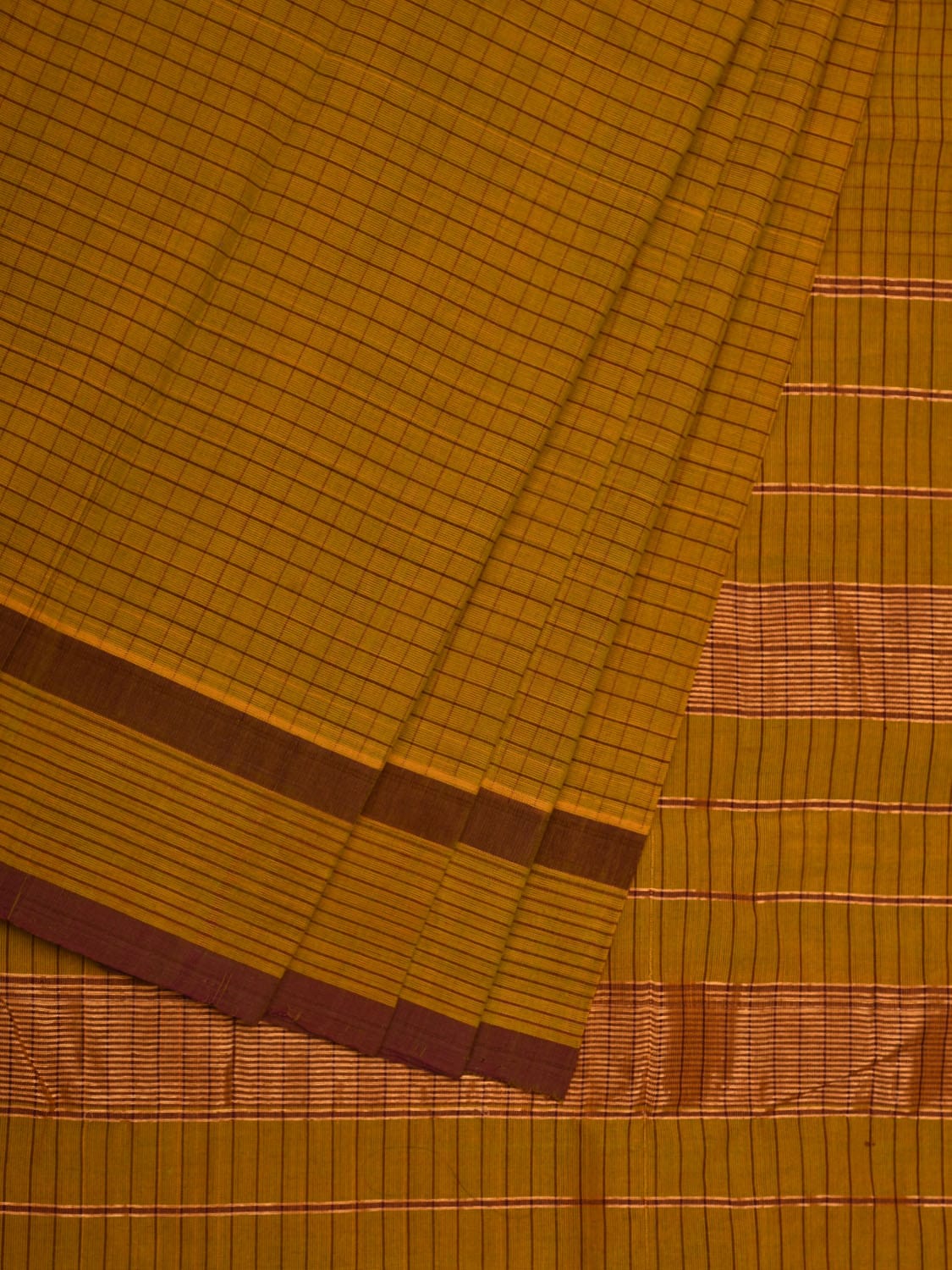 Olive Narayanpet Cotton Handloom Saree with Checks Design np0571