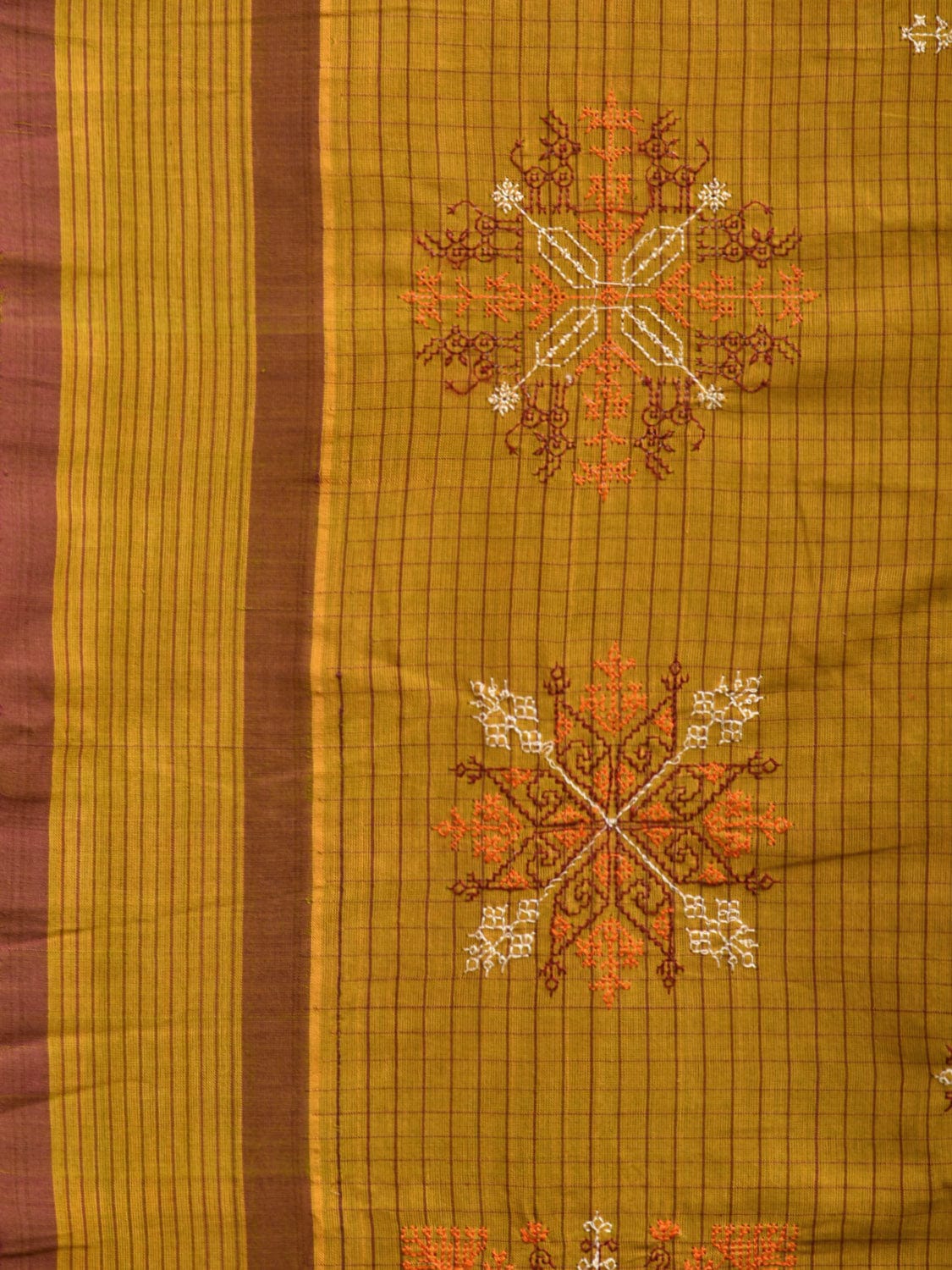 Olive Narayanpet Cotton Handloom Saree with Kasuti Work Design o0458