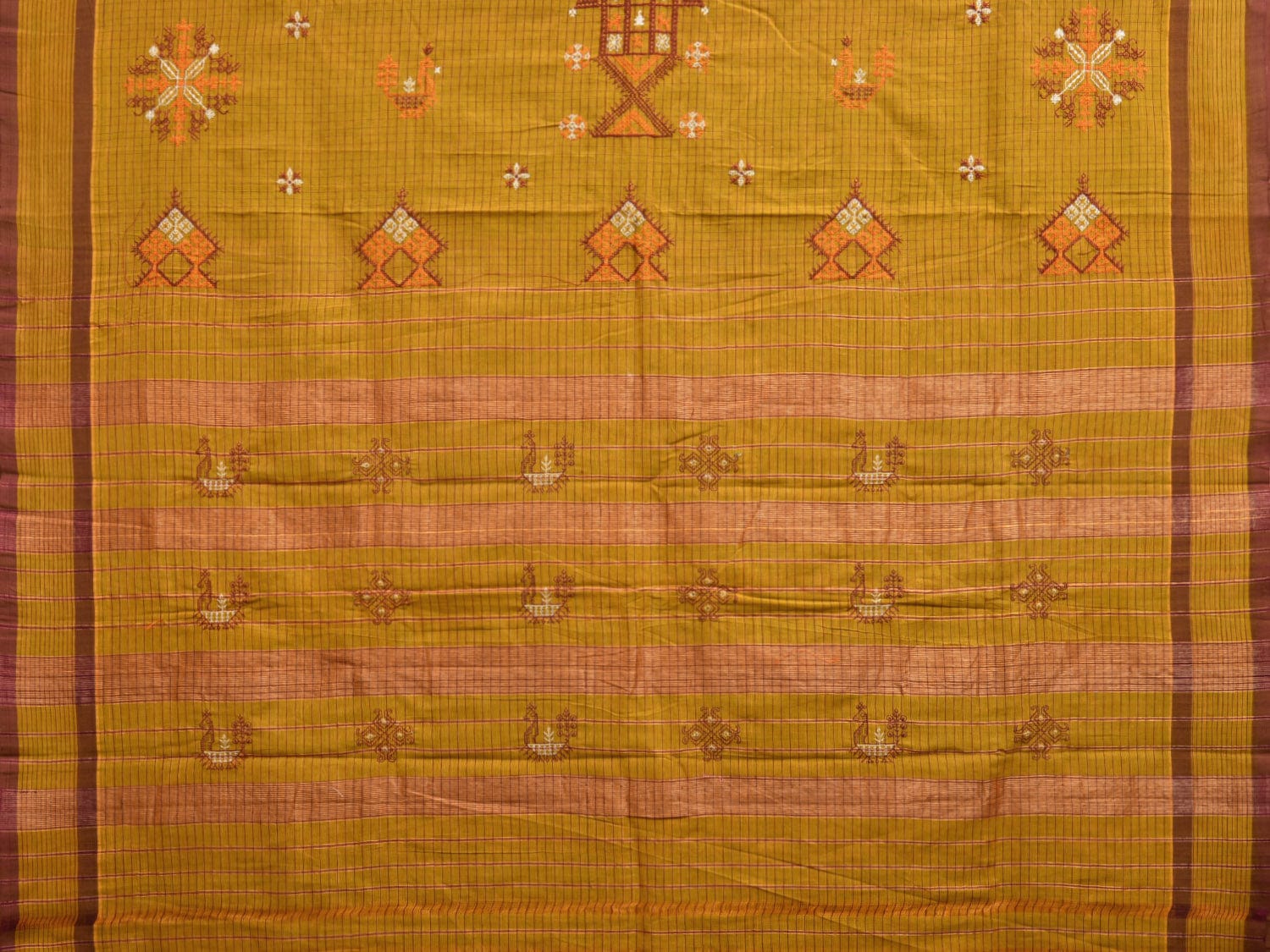 Olive Narayanpet Cotton Handloom Saree with Kasuti Work Design o0458