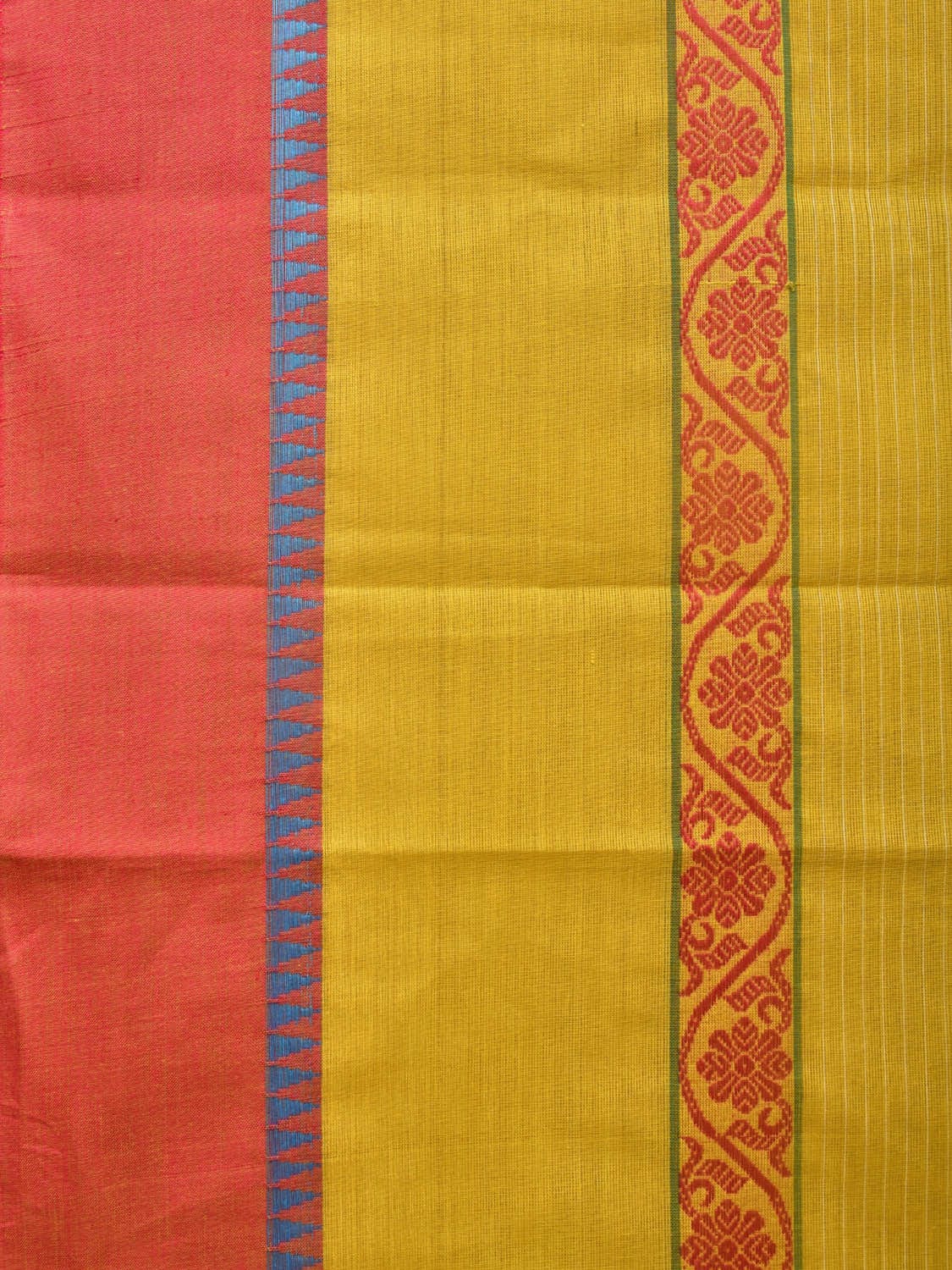 Olive Narayanpet Cotton Handloom Saree with One Side Big Border Design No Blouse np0785
